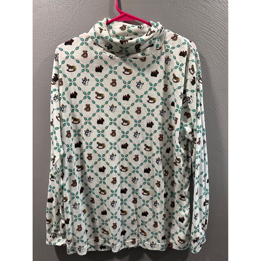 Vintage Lauren Brooke Christmas Turtleneck Top Novelty Print White Women 20W